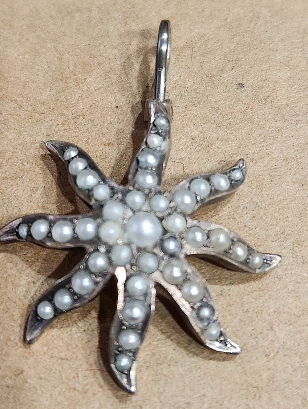 Antique Sterling Genuine Pearl Sunburst Pendant